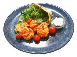 Креветки на гриле с кукурузой и mix салатом